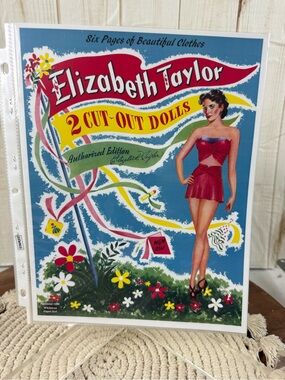 Elizabeth Taylor 2 Cut-Out Dolls Vintage Art Print - Blue & Red